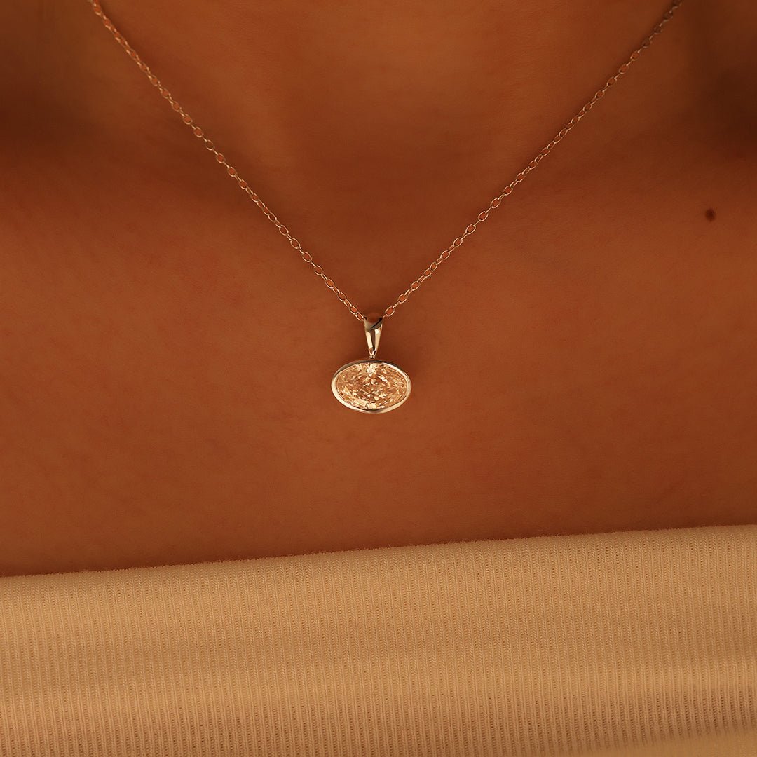 East-west 2 Ct Oval Cut Lab Diamond Bezel Pendant Necklace - LGG Jewelry