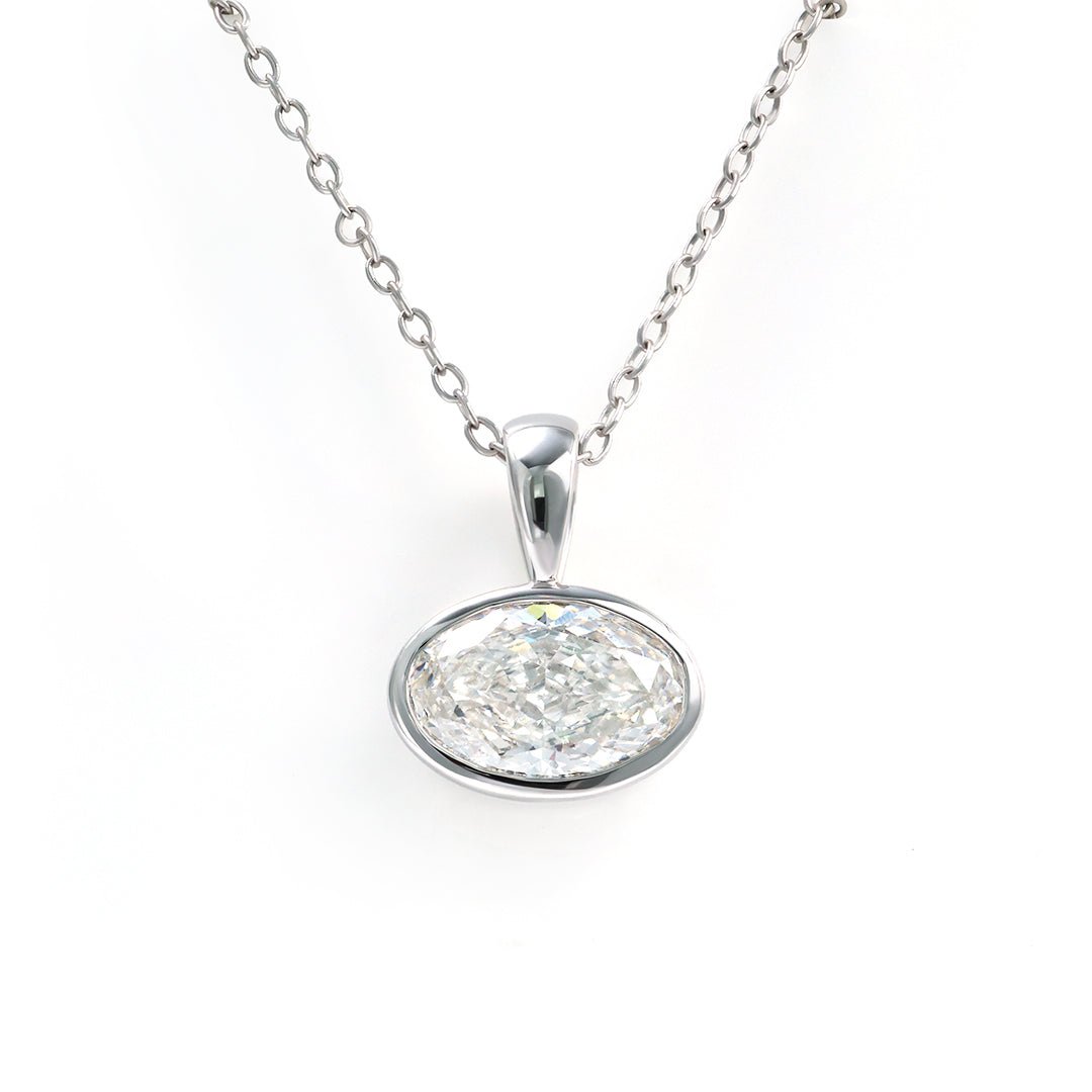 East-west 2 Ct Oval Cut Lab Diamond Bezel Pendant Necklace - LGG Jewelry
