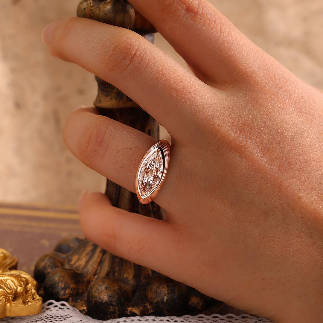 East-west 2Ct Marquise cut Lab Diamond Solitaire Engagement Ring - LGG Jewelry