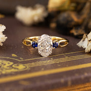 2 CT Oval Cut Lab Diamond & Blue Sapphire Three-Stone Engagement Ring