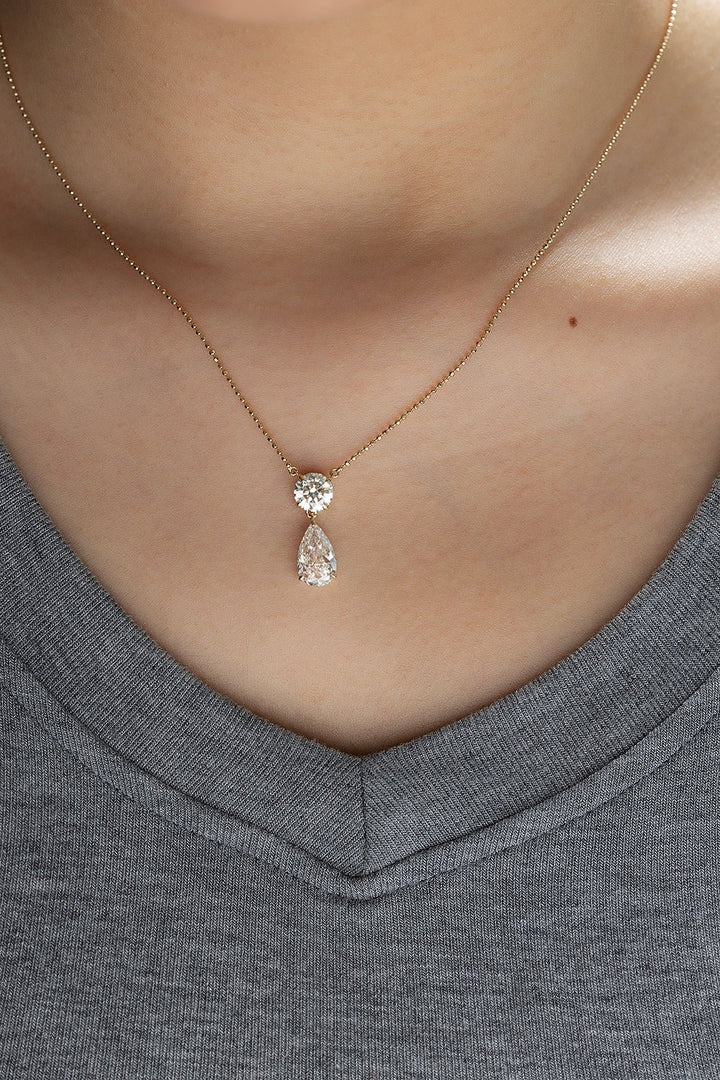 Elegant 1 Ct Round Cut & 2 Ct Pear Cut Drop Pendant Necklace - LGG Jewelry