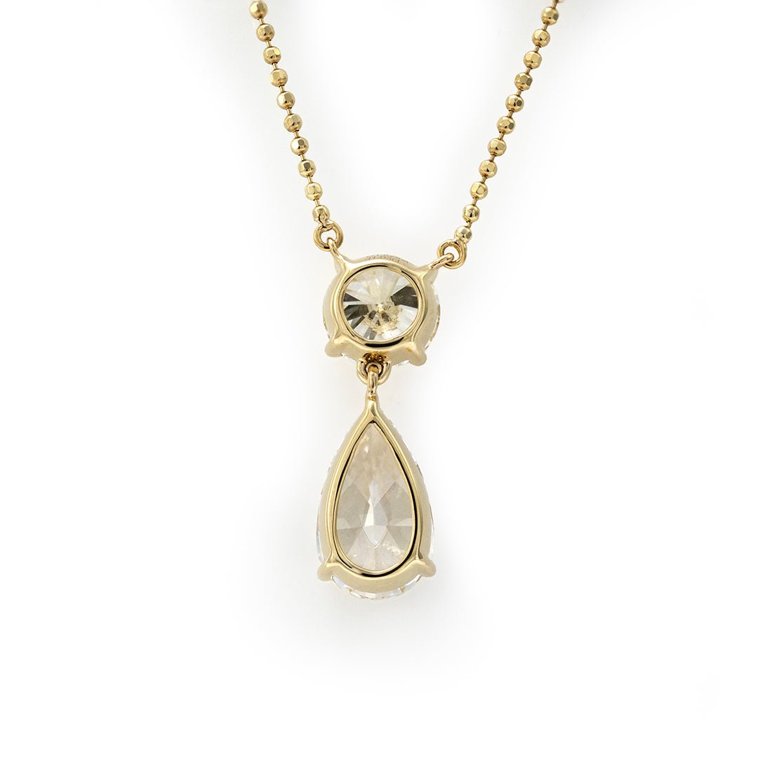 Elegant 1 Ct Round Cut & 2 Ct Pear Cut Drop Pendant Necklace - LGG Jewelry