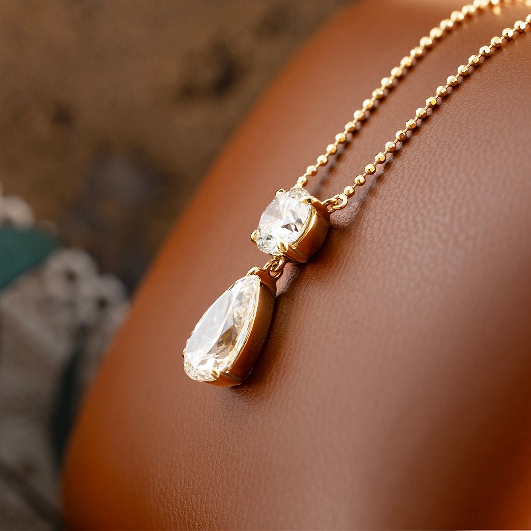 Elegant 1 Ct Round Cut & 2 Ct Pear Cut Drop Pendant Necklace - LGG Jewelry