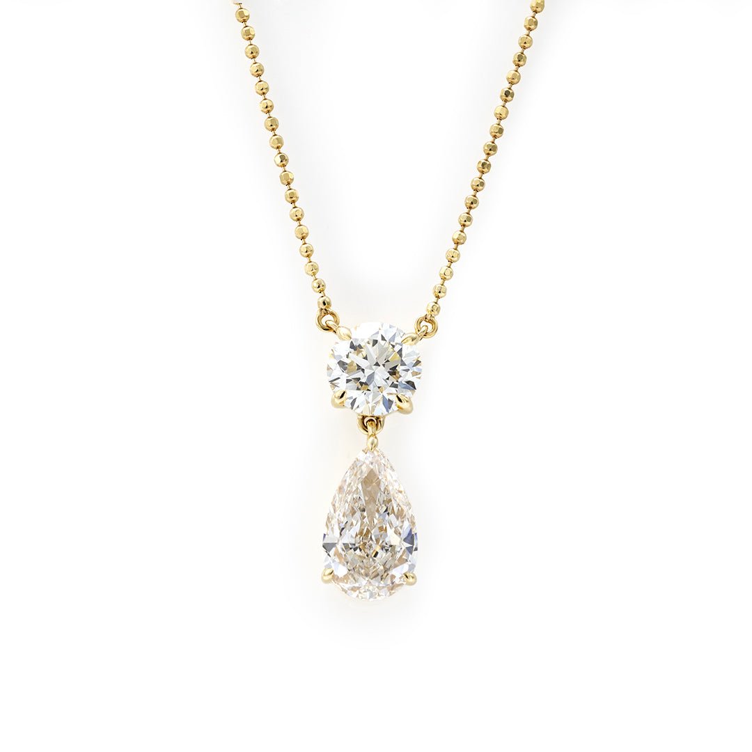 Elegant 1 Ct Round Cut & 2 Ct Pear Cut Drop Pendant Necklace - LGG Jewelry
