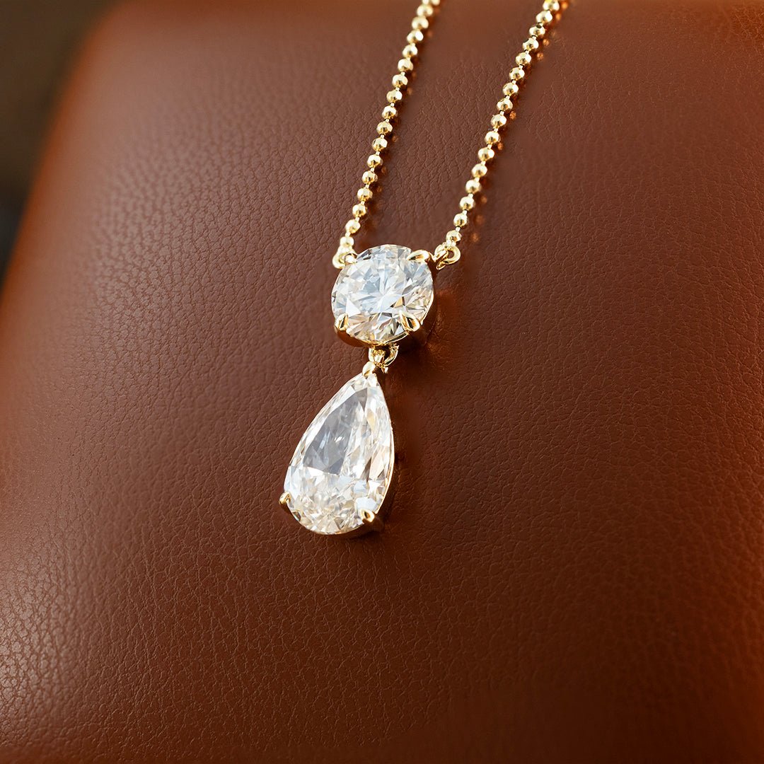 Elegant 1 Ct Round Cut & 2 Ct Pear Cut Drop Pendant Necklace - LGG Jewelry