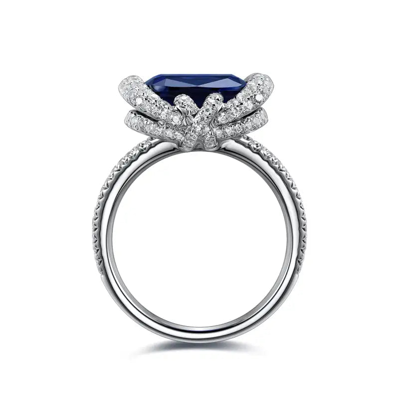 Elegant bezel 4 Ct Cushion Cut Lab Blue Sapphire Engagement Ring - LGG Jewelry