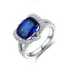 Lade Bild in die Galerieansicht, Elegant bezel 4 Ct Cushion Cut Lab Blue Sapphire Engagement Ring - LGG Jewelry