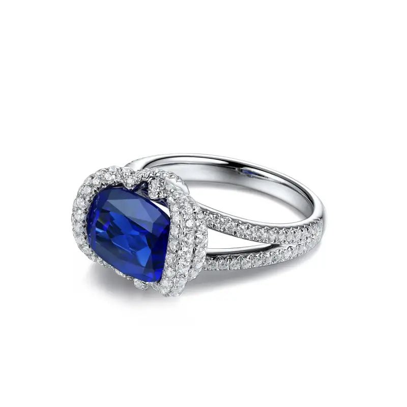 Elegant bezel 4 Ct Cushion Cut Lab Blue Sapphire Engagement Ring - LGG Jewelry