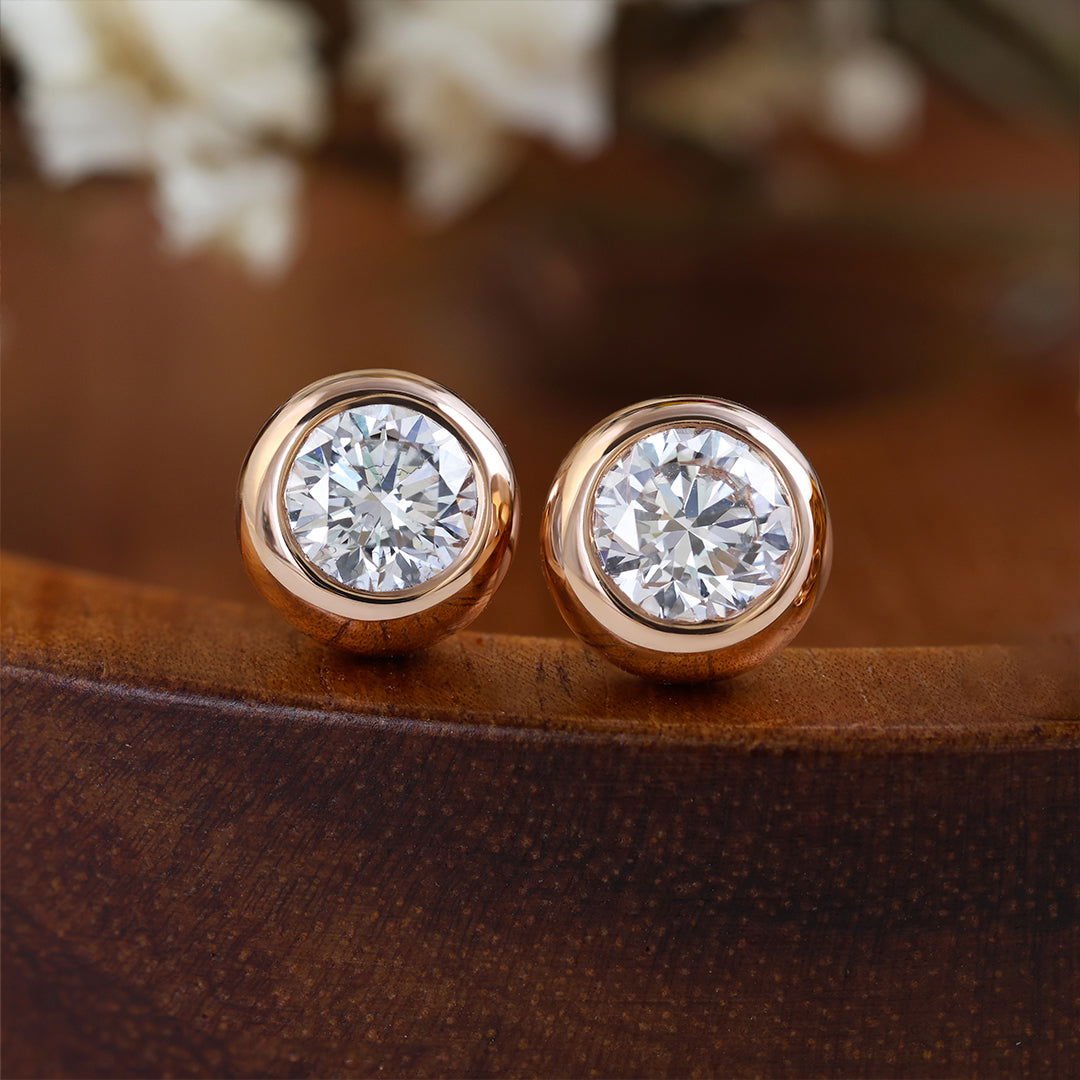 Elegant Button Round Cut Lab Diamond Bezel Ear Studs - LGG Jewelry