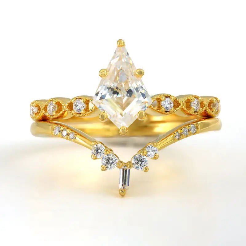 Elegant Kite Cut Moissanite Wedding Ring Set - 2pcs - LGG Jewelry