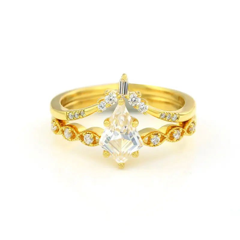 Elegant Kite Cut Moissanite Wedding Ring Set - 2pcs - LGG Jewelry