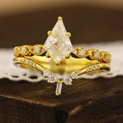 Elegant Kite Cut Moissanite Wedding Ring Set - 2pcs - LGG Jewelry