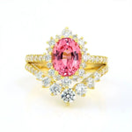 Lade Bild in die Galerieansicht, Elegant Vintage Oval Cut Lab Padparascha Bridal Rings - 2pcs - LGG Jewelry