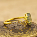 Lade Bild in die Galerieansicht, Elongated Hexagon Moss Agate Solitaire Engagement Ring - LGG Jewelry