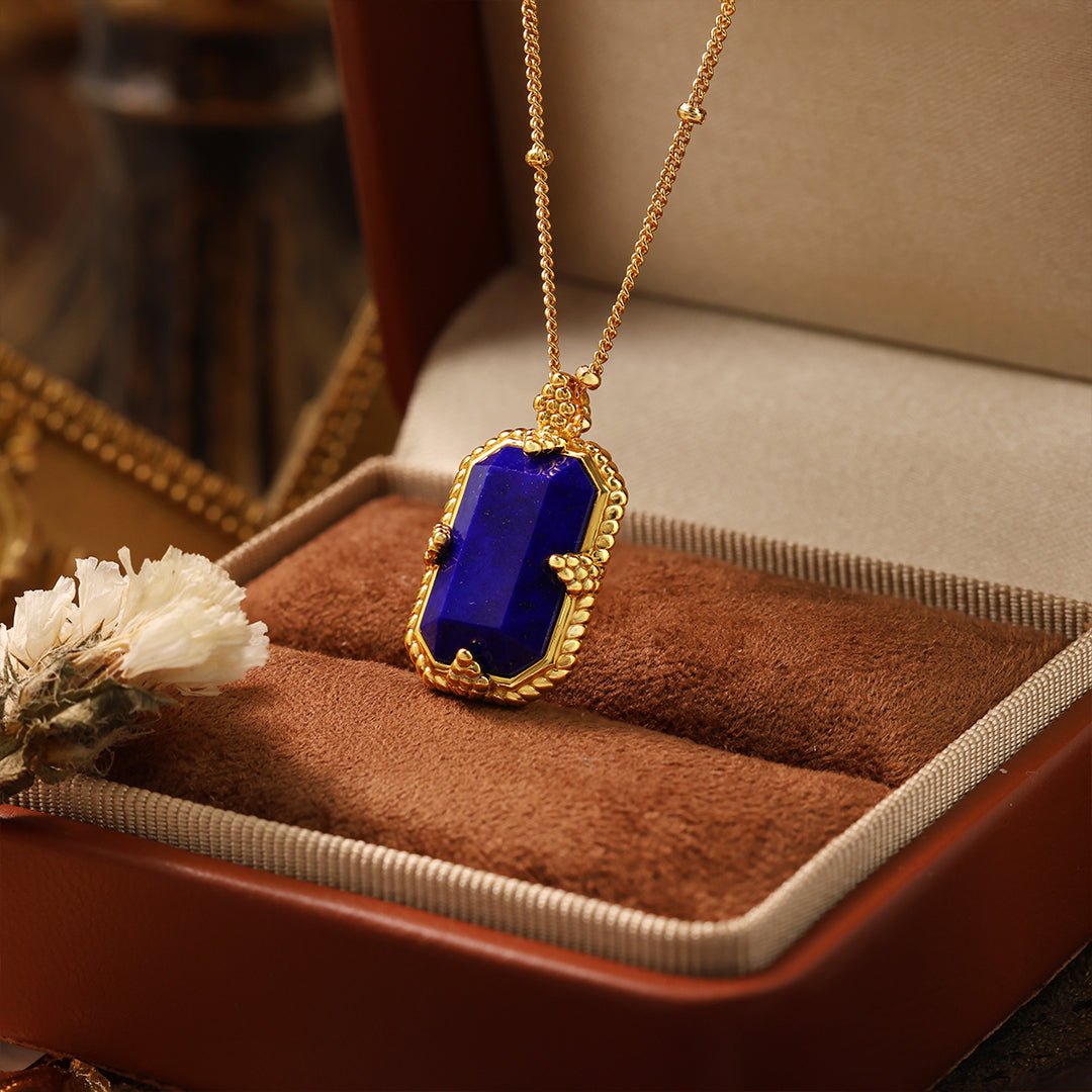 Elongated Radiant Lapis Lazuli Pendant Necklace - LGG Jewelry