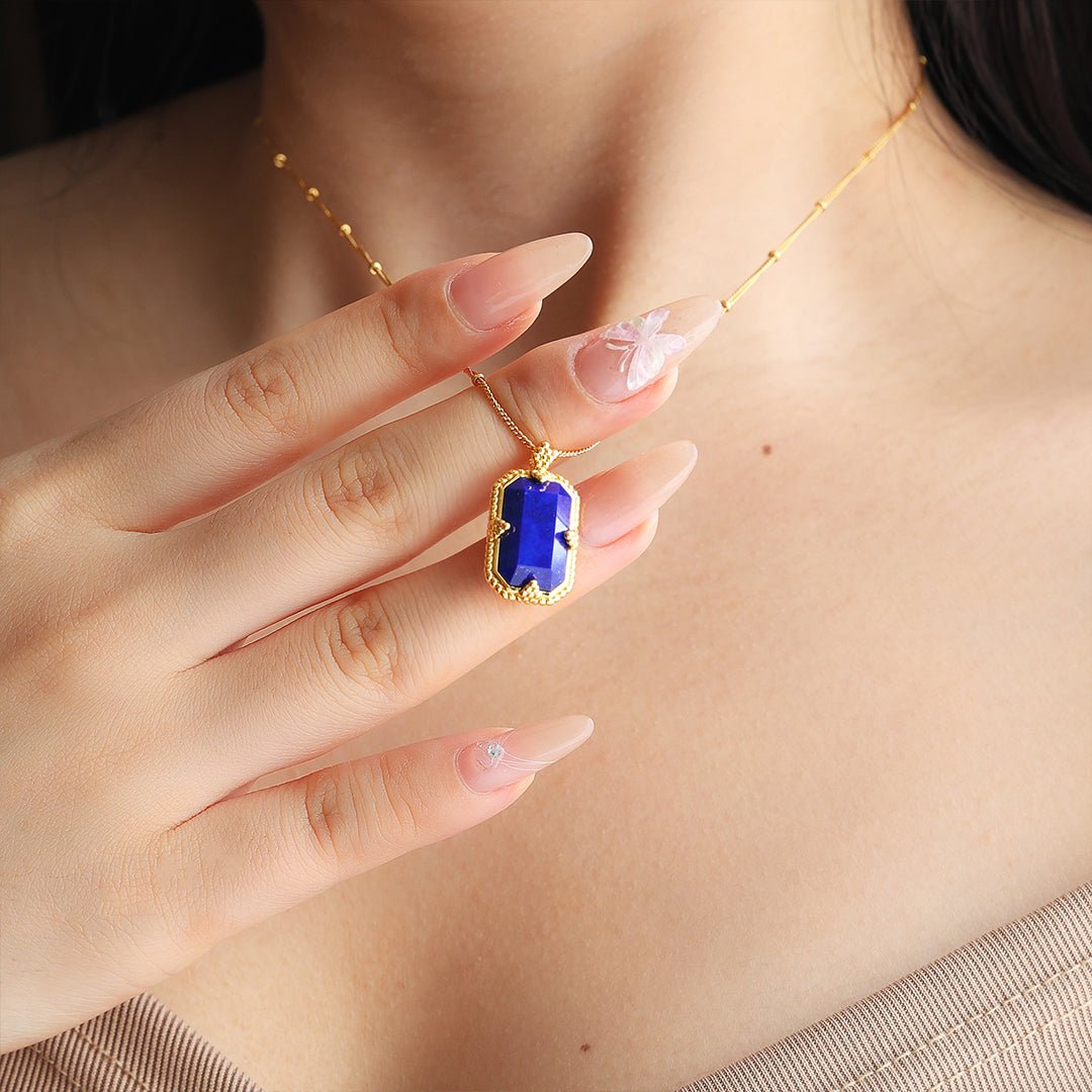 Elongated Radiant Lapis Lazuli Pendant Necklace - LGG Jewelry