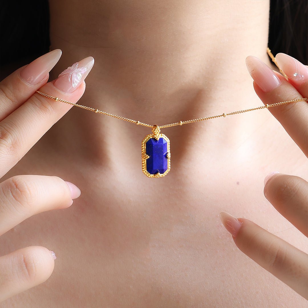 Elongated Radiant Lapis Lazuli Pendant Necklace - LGG Jewelry