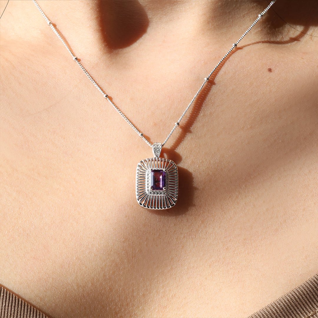 Emerald Cut Amethyst Art Deco Pendant Necklace - LGG Jewelry