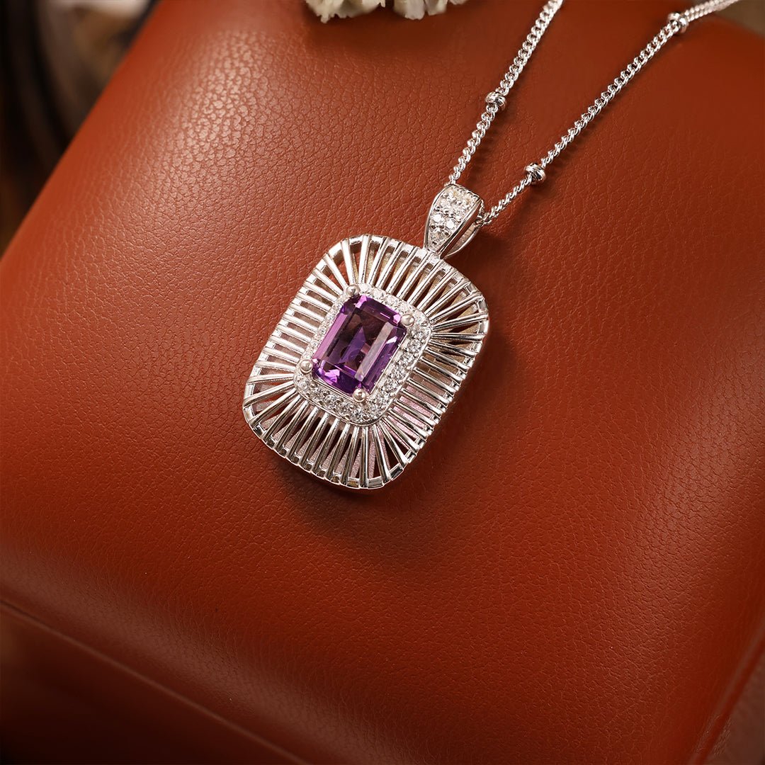Emerald Cut Amethyst Art Deco Pendant Necklace - LGG Jewelry