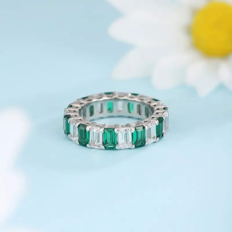 Emerald Cut Lab Emerald Alternating Eternity Band - LGG Jewelry