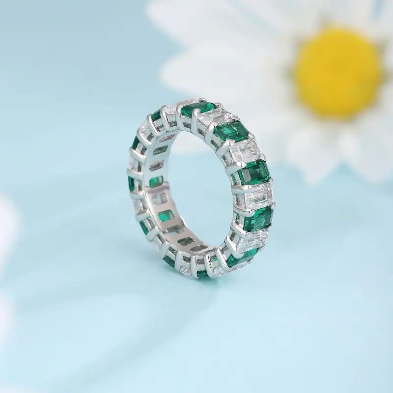 Emerald Cut Lab Emerald Alternating Eternity Band - LGG Jewelry