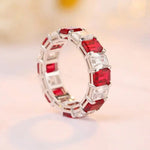 Lade Bild in die Galerieansicht, Emerald Cut Pigeon Blood Lab Ruby Alternating Eternity Band - LGG Jewelry