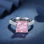 Lade Bild in die Galerieansicht, Fancy Vivid Pink 4 Ct Princess Cut Lab Diamond Half Luxury Pave Engagement Ring (Setting Price Only) - LGG Jewelry