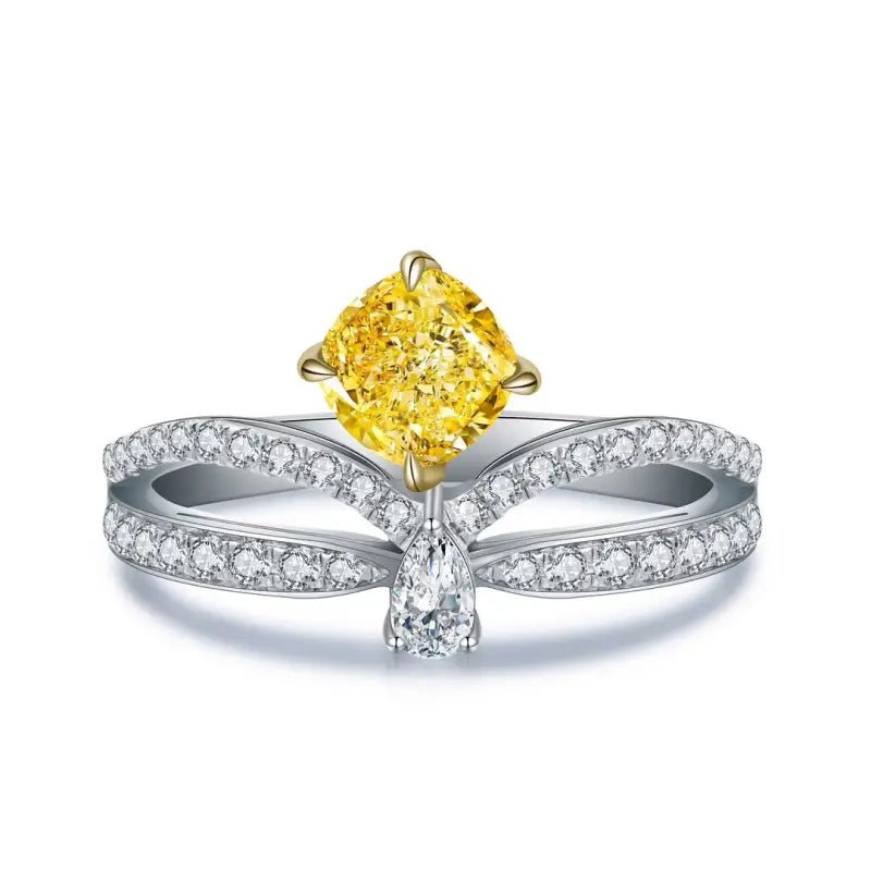 Fancy Vivid Yellow 1 Ct Cushion Cut Split Shank Tiara Engagement Ring (Setting Price Only) - LGG Jewelry