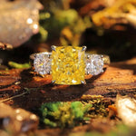 Lade Bild in die Galerieansicht, Fancy Vivid Yellow 3 Ct Cushion Cut Lab Diamond Three-Stone Engagement Ring (Setting Price Only) - LGG Jewelry