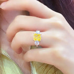 Lade Bild in die Galerieansicht, Fancy Vivid Yellow 3 Ct Cushion Cut Lab Diamond Three-Stone Engagement Ring (Setting Price Only) - LGG Jewelry
