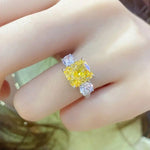 Lade Bild in die Galerieansicht, Fancy Vivid Yellow 3 Ct Cushion Cut Lab Diamond Three-Stone Engagement Ring (Setting Price Only) - LGG Jewelry