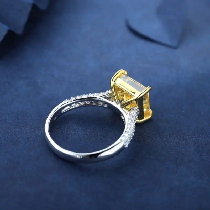 Fancy Vivid Yellow 4 Ct Princess Cut Lab Diamond Half Luxury Pave Engagement Ring (Setting Price Only) - LGG Jewelry
