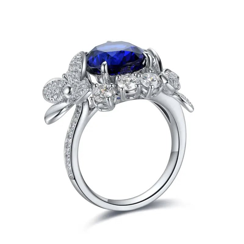 Floral Blossom 4.5 Ct Oval Lab Blue Sapphire Engagement Ring - LGG Jewelry