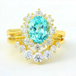 Lade Bild in die Galerieansicht, Floral Cluster 2 Ct Oval Lab Paraiba Bridal Ring Set - 2pcs - LGG Jewelry