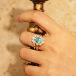 Lade Bild in die Galerieansicht, Floral Cluster 2 Ct Oval Lab Paraiba Bridal Ring Set - 2pcs - LGG Jewelry