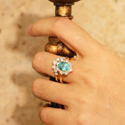Floral Cluster 2 Ct Oval Lab Paraiba Bridal Ring Set - 2pcs - LGG Jewelry