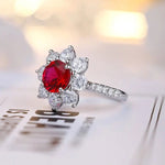 Lade Bild in die Galerieansicht, Floral Cluster 2.5 Ct Round Lab Ruby Engagement Ring - LGG Jewelry