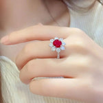 Lade Bild in die Galerieansicht, Floral Cluster 2.5 Ct Round Lab Ruby Engagement Ring - LGG Jewelry