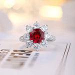 Lade Bild in die Galerieansicht, Floral Cluster 2.5 Ct Round Lab Ruby Engagement Ring - LGG Jewelry