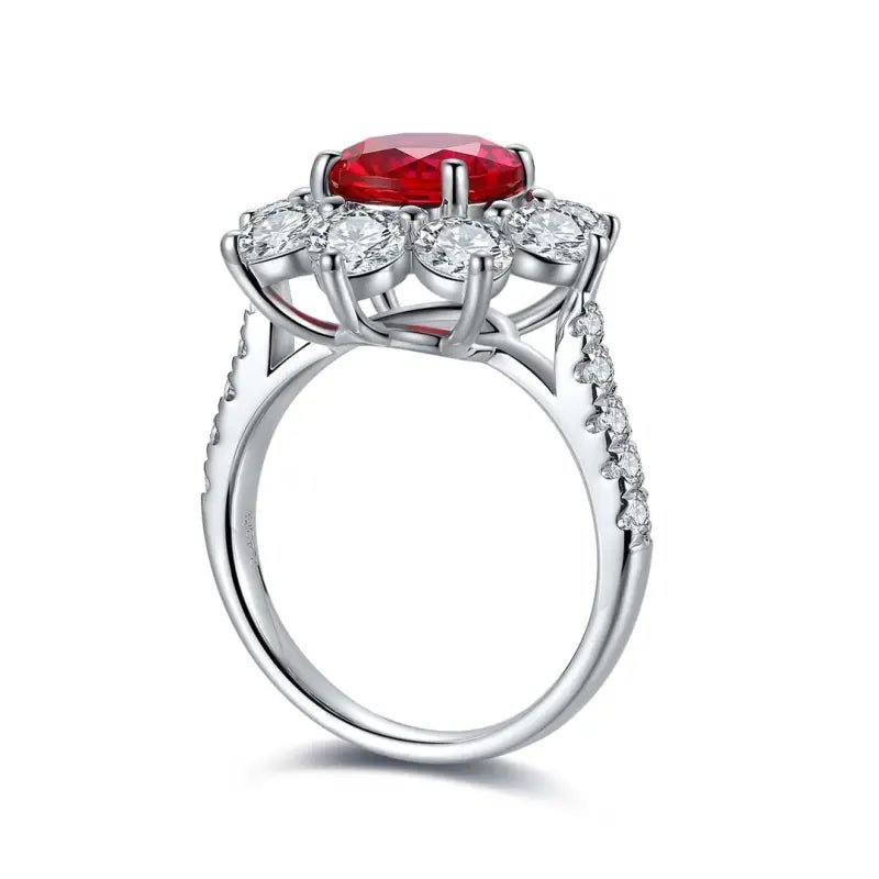 Floral Cluster 2.5 Ct Round Lab Ruby Engagement Ring - LGG Jewelry