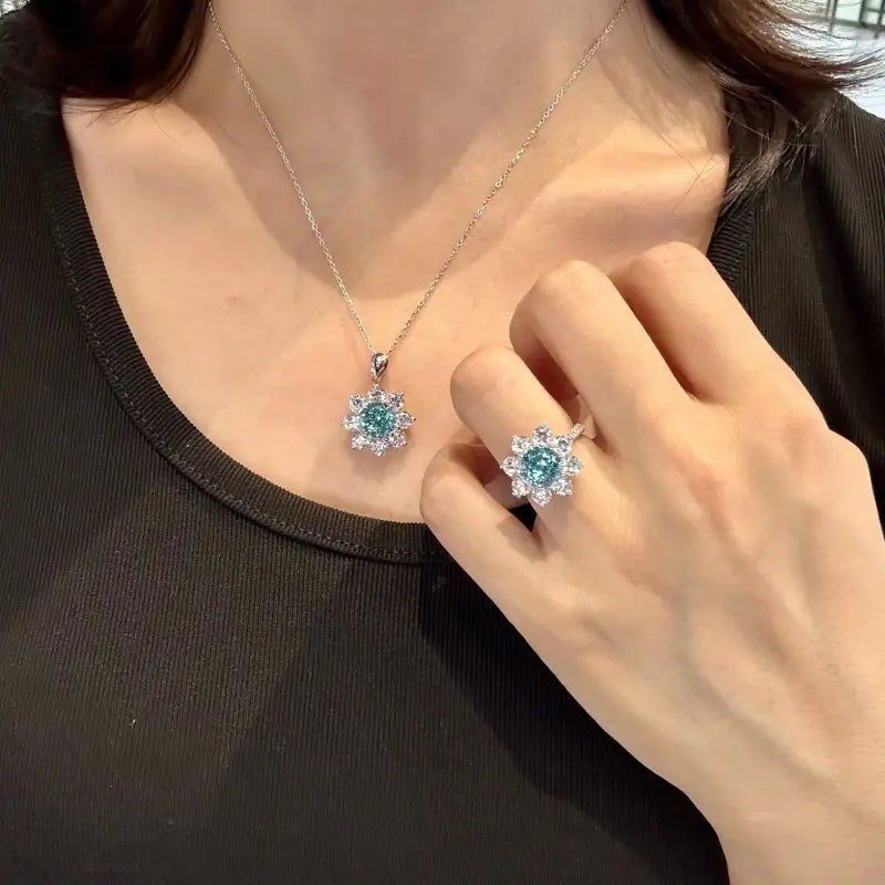 Floral Cluster 3.8 Ct Round Lab Paraiba Engagement Ring - LGG Jewelry