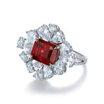 Lade Bild in die Galerieansicht, Flower Cluster 4 Ct Emerald Cut Lab Ruby Engagement Ring - LGG Jewelry