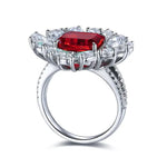 Lade Bild in die Galerieansicht, Flower Cluster 4 Ct Emerald Cut Lab Ruby Engagement Ring - LGG Jewelry
