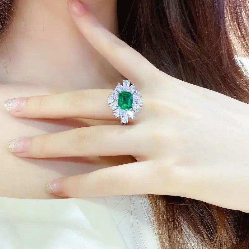 Flower Cluster 4 Ct Lab Emerald Engagement Ring - LGG Jewelry