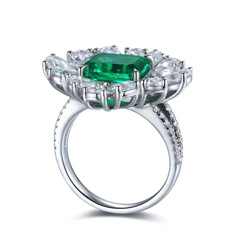 Flower Cluster 4 Ct Lab Emerald Engagement Ring - LGG Jewelry
