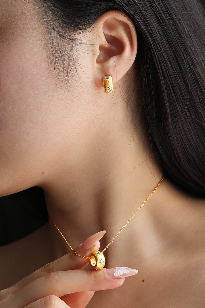 Gold Brushed CZ Necklace - LGG Jewelry