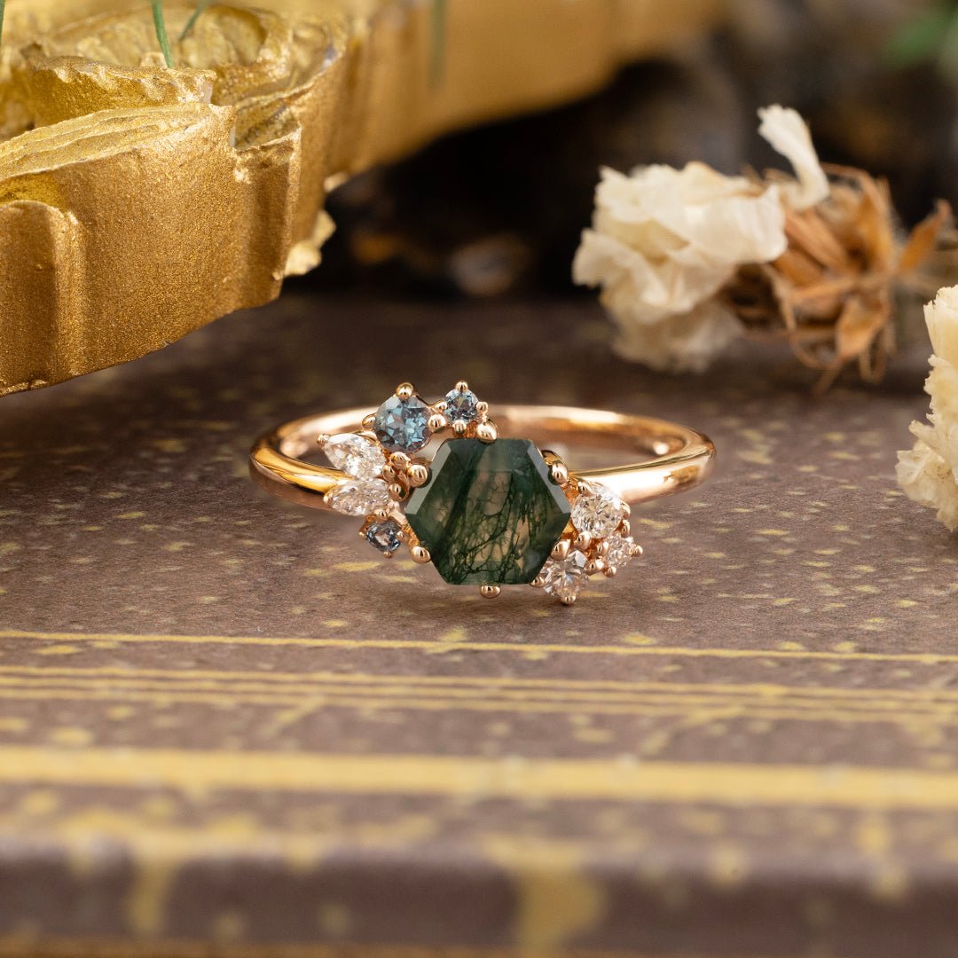 Hexagon Moss Agate Ring - LGG Jewelry