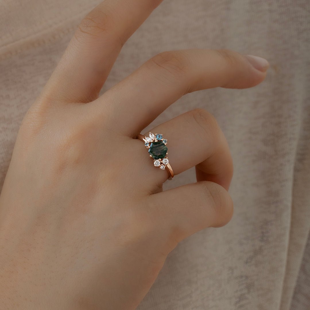 Hexagon Moss Agate Ring - LGG Jewelry
