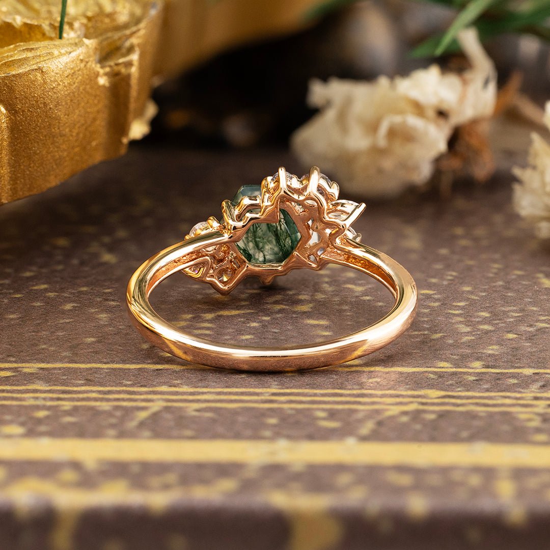 Hexagon Moss Agate Ring - LGG Jewelry