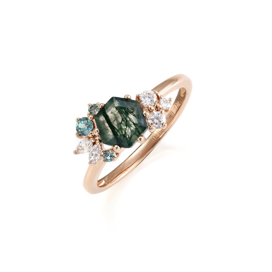 Hexagon Moss Agate Ring - LGG Jewelry